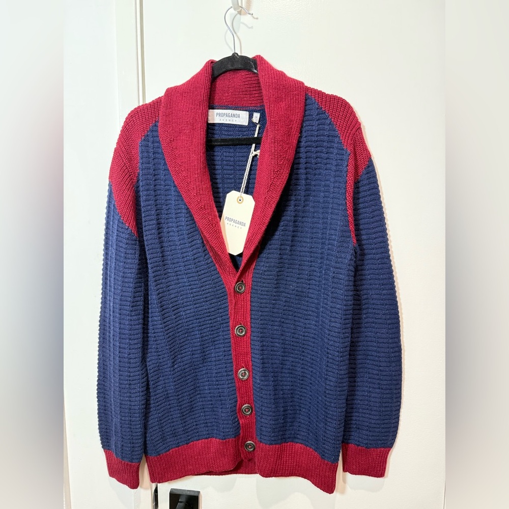 Propaganda Agency color block knit Cardigan. 100%alpaca
